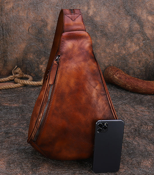 Cool Women's Leather Crossbody Chest Bag Small Sling Backpack Purse For Women Brown