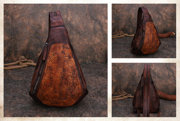 Cool Women's Leather Crossbody Chest Bag Small Sling Backpack Purse For Women Casual