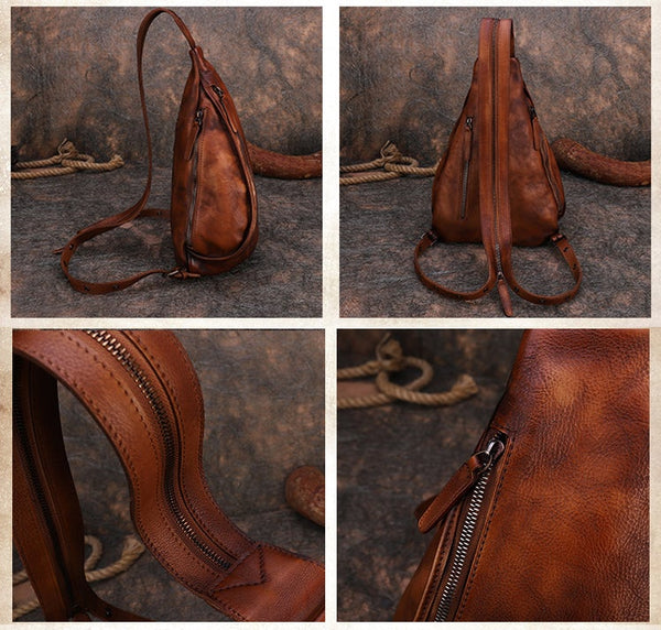 Cool Women's Leather Crossbody Chest Bag Small Sling Backpack Purse For Women Details