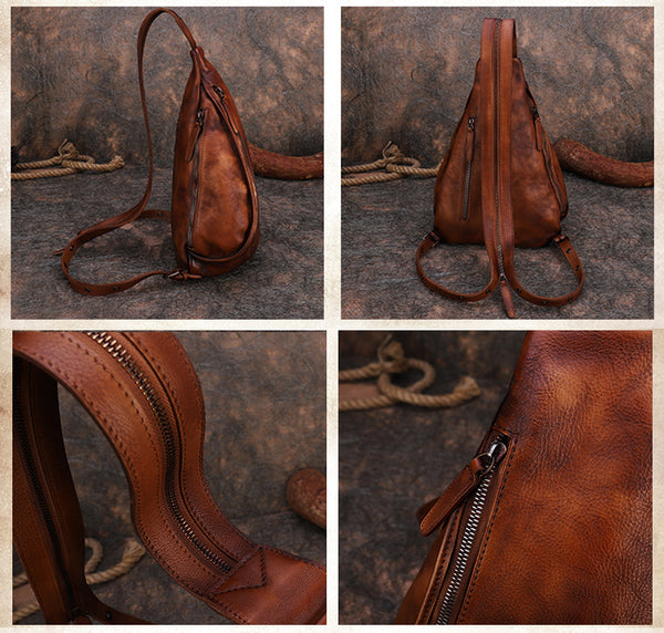 Cool Women's Leather Crossbody Chest Bag Small Sling Backpack Purse For Women Details