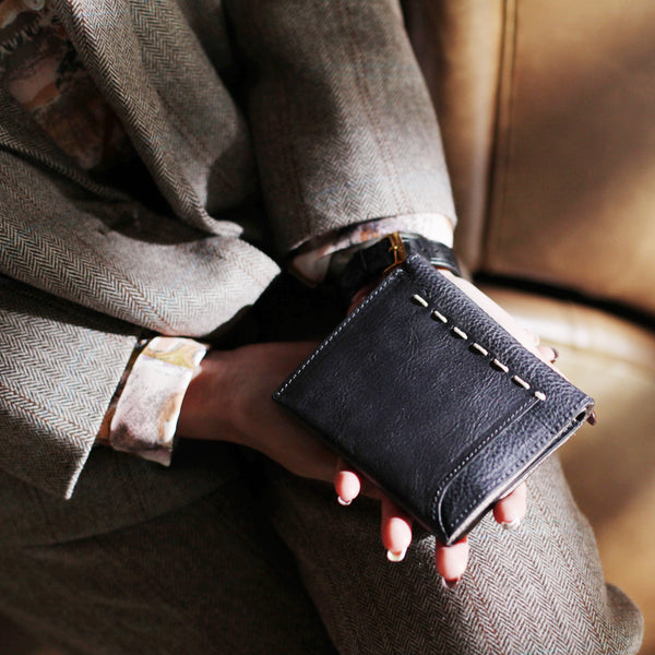 Cool Womens Black Leather Small Wallet Purse Handmade Clutch for Women beautiful