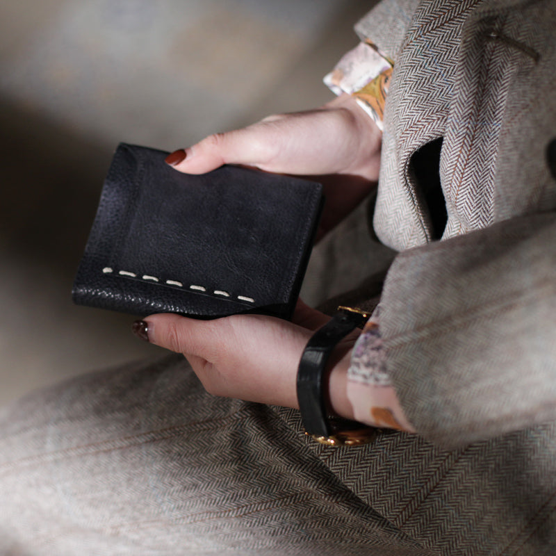 Cool Womens Black Leather Small Wallet Purse Handmade Clutch for Women