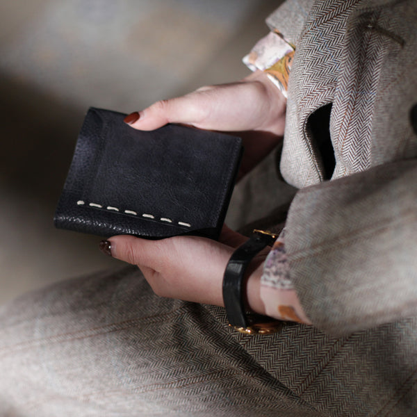 Cool Womens Black Leather Small Wallet Purse Handmade Clutch for Women