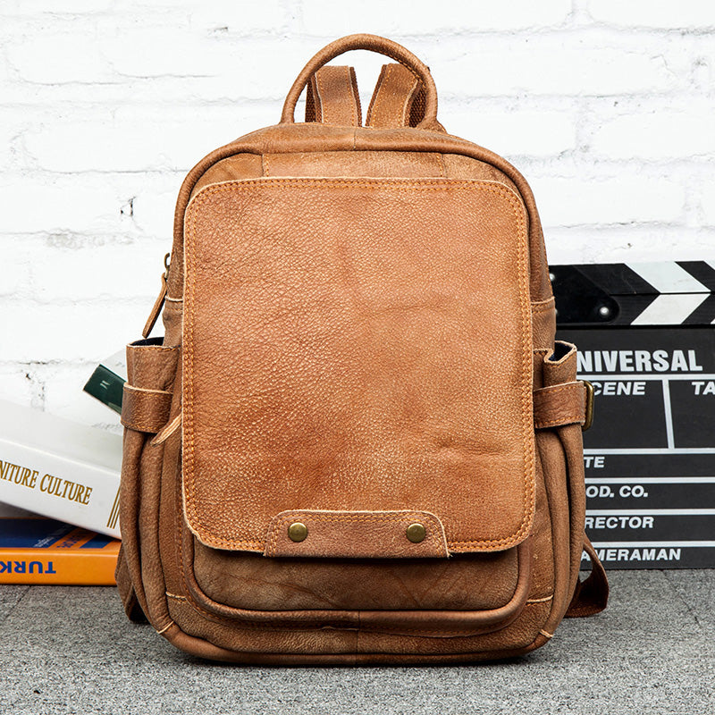 Cool Womens Brown Genuine Leather Backpack Purse Small Rucksack Bags For Women Accessories