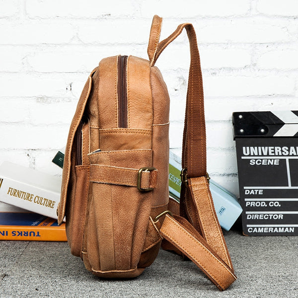 Cool Womens Brown Genuine Leather Backpack Purse Small Rucksack Bags For Women