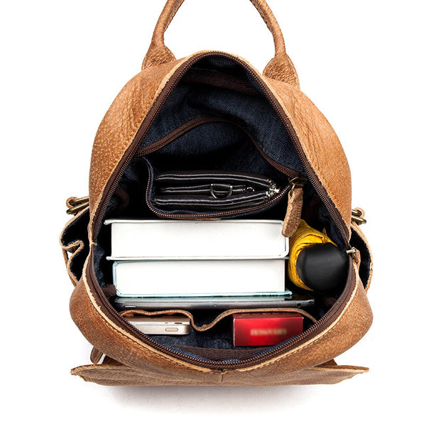 Cool Womens Brown Genuine Leather Backpack Purse Small Rucksack Bags For Women Best