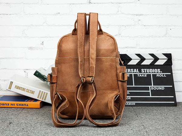 Cool Womens Brown Genuine Leather Backpack Purse Small Rucksack Bags For Women Brown