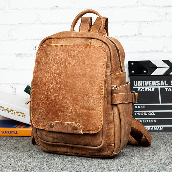 Cool Womens Brown Genuine Leather Backpack Purse Small Rucksack Bags For Women Chic