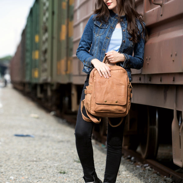 Cool Womens Brown Genuine Leather Backpack Purse Small Rucksack Bags For Women Fashion