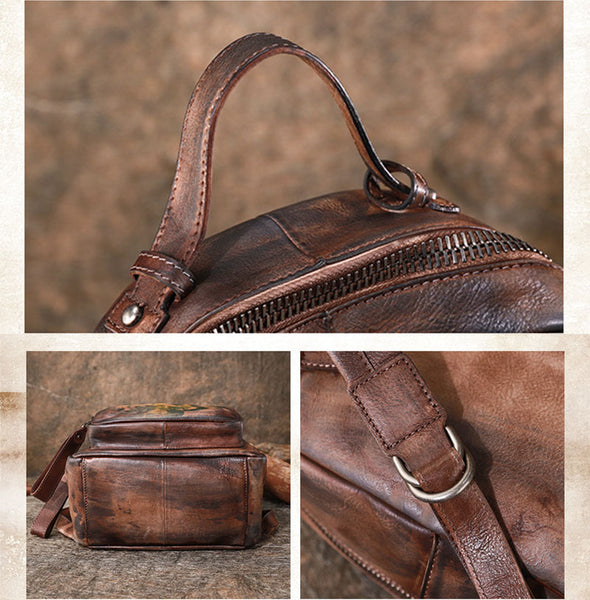 Cute Womens Leather Bucket Shoulder Bag Purse Handbags for Women Brown