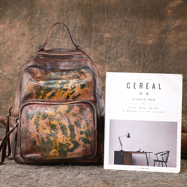 Cool Womens Brush-off Leather Backpack Purse Rucksack Bag for Women Handmade