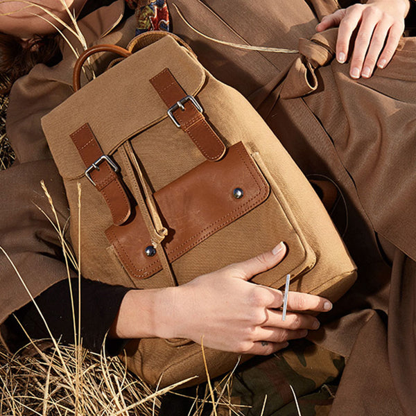 Cool Womens Canvas And Leather Laptop Backpack Purse School Rucksack Bags for Ladies Chic