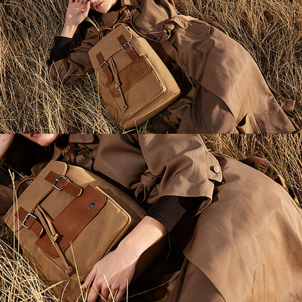 Cool Womens Canvas And Leather Laptop Backpack Purse School Rucksack Bags for Ladies Designer