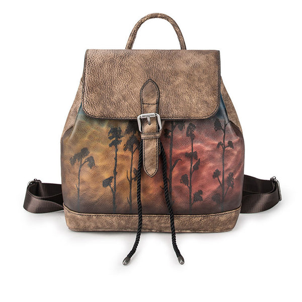 Cool Womens Genuine Leather Backpack Purse Small Rucksack for Women Genuine Leather