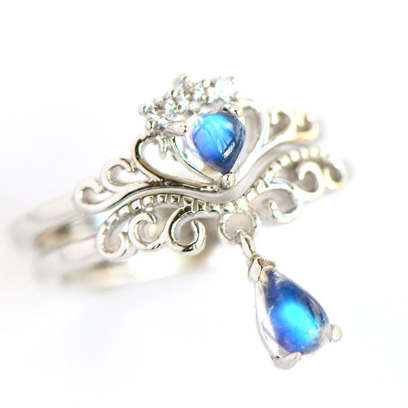 Couple Jewelry Moonstone Ring in White Gold Plated Silver Wedding Ring Women Men