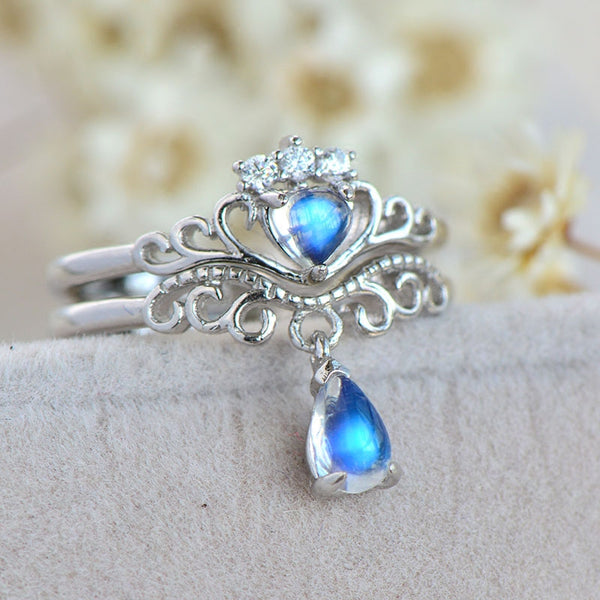 Couple Jewelry Moonstone Ring in White Gold Plated Silver Wedding Ring Women Men