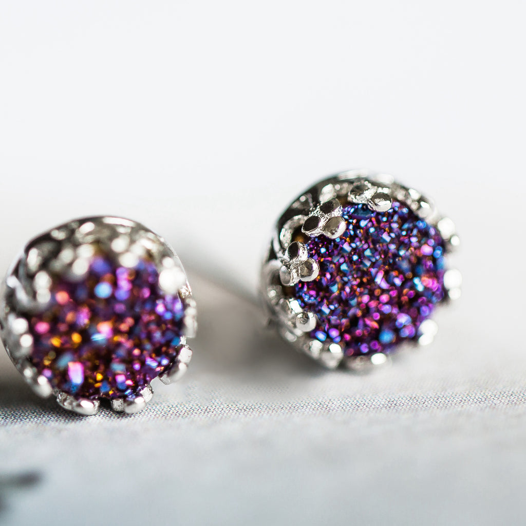 Crystal Druse Drusy Stud Earrings Silver GEMSTONE