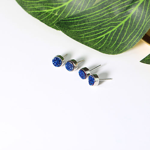 Crystal Druse Drusy Stud Earrings Silver Jewelry Accessories Women gemstone
