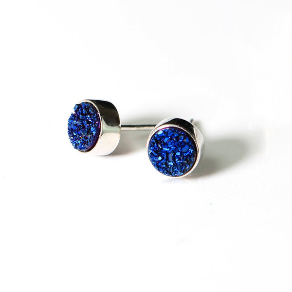 Crystal Druse Drusy Stud Earrings Silver Jewelry Accessories Women