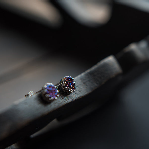 Crystal Druse Drusy Stud Earrings Silver WOMEN