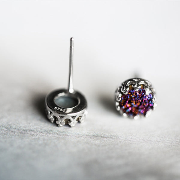 Crystal Druse Drusy Stud Earrings Silver back