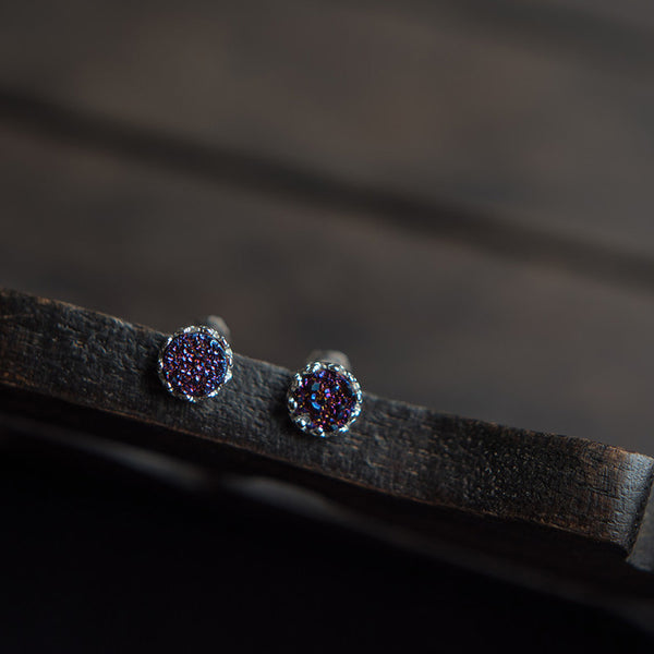 Crystal Druse Drusy Stud Earrings Silver raw gemstone