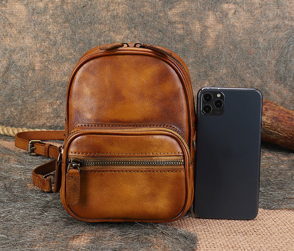 Cute Brown Leather Womens Backpack Mini Rucksack For Women Beautiful