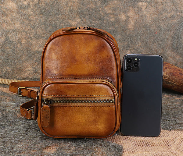 Cute Brown Leather Womens Backpack Mini Rucksack For Women Beautiful