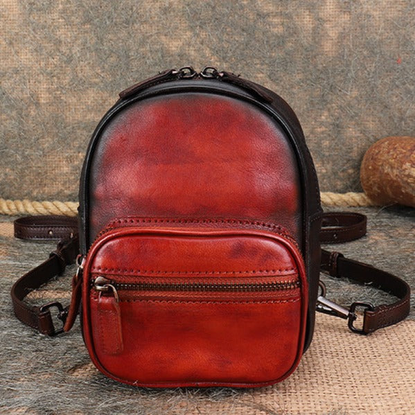 Cute Brown Leather Womens Backpack Mini Rucksack For Women Casual