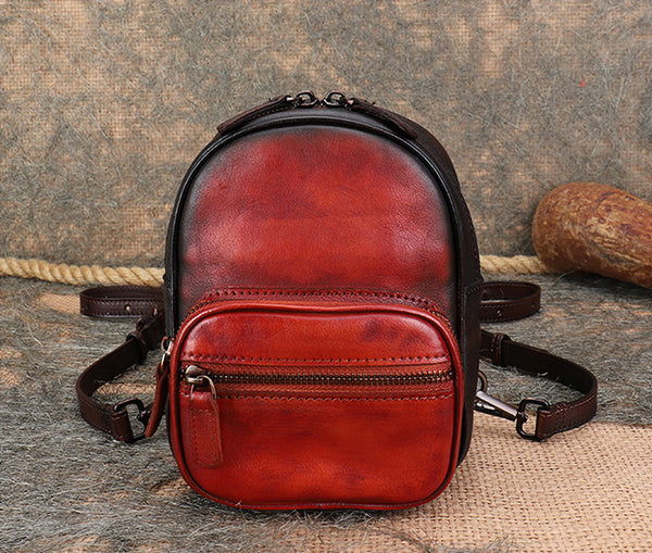 Cute Brown Leather Womens Backpack Mini Rucksack For Women Casual