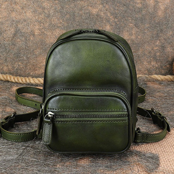 Cute Brown Leather Womens Backpack Mini Rucksack For Women Cool