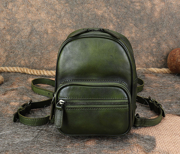 Cute Brown Leather Womens Backpack Mini Rucksack For Women Cool