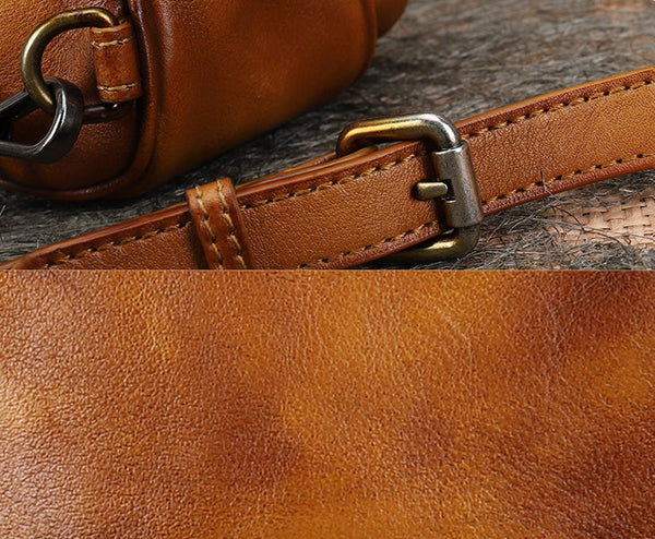 Cute Brown Leather Womens Backpack Mini Rucksack For Women Details