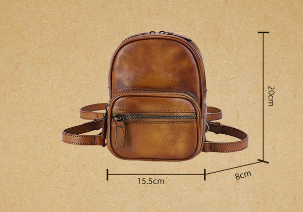 Cute Brown Leather Womens Backpack Mini Rucksack For Women Fashion