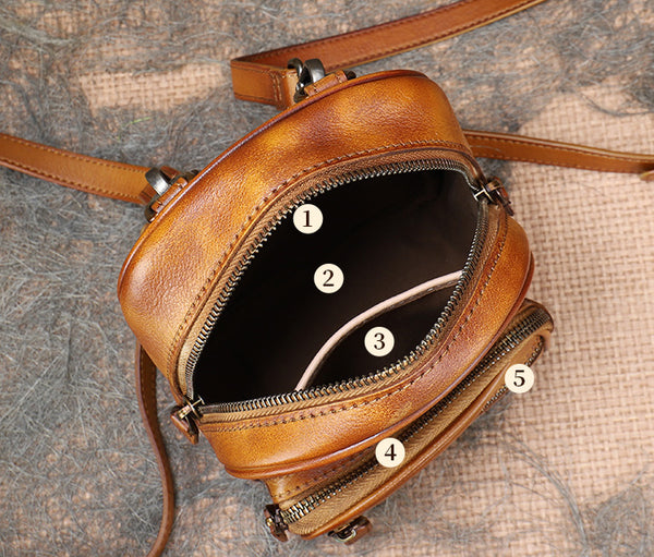 Cute Brown Leather Womens Backpack Mini Rucksack For Women Quality