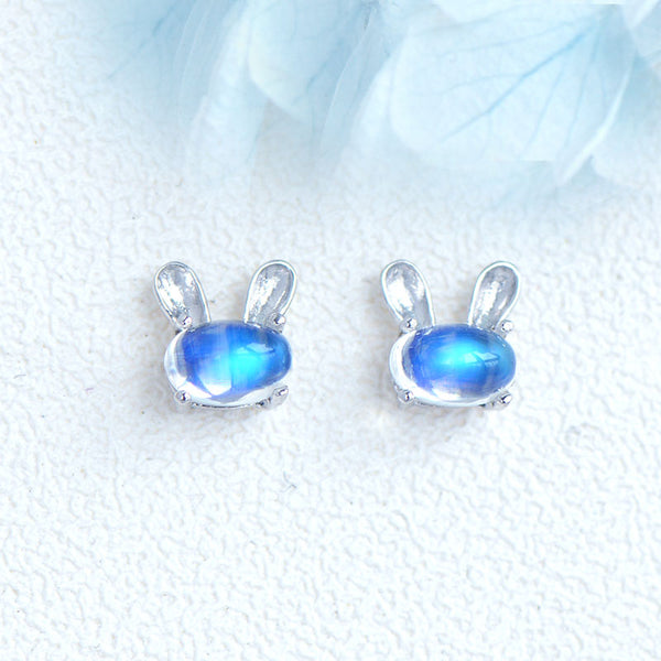 Cute Bunny Sterling Silver Moonstone Stud Earrings June Birthstone Stud Earrings For Women Accessories