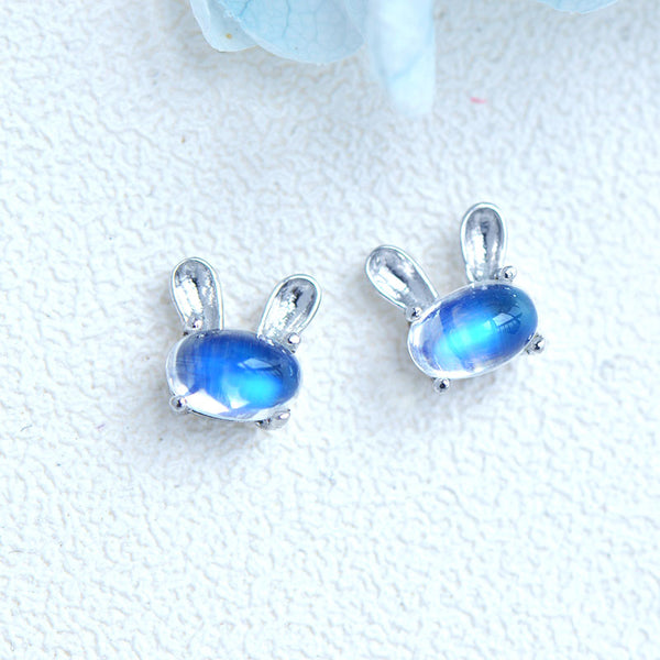 Cute Bunny Sterling Silver Moonstone Stud Earrings June Birthstone Stud Earrings For Women