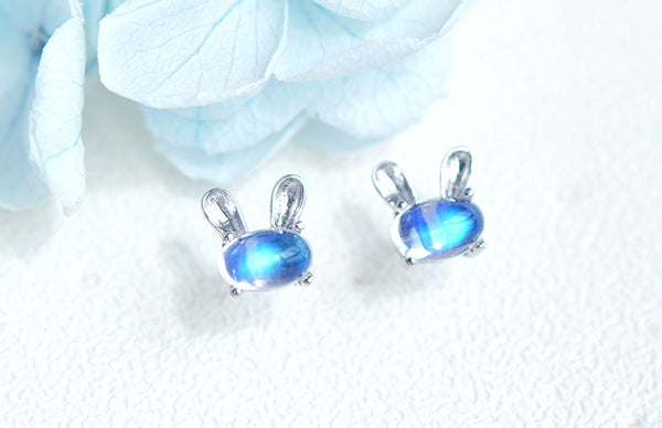 Cute Bunny Sterling Silver Moonstone Stud Earrings June Birthstone Stud Earrings For Women Cute