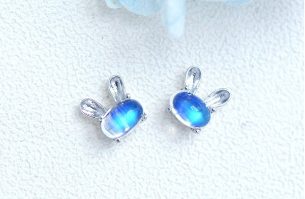 Cute Bunny Sterling Silver Moonstone Stud Earrings June Birthstone Stud Earrings For Women Nice