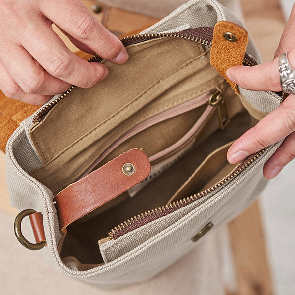 Cute Canvas and Leather Rucksack Backpack Shoulder Handbags for Women Details