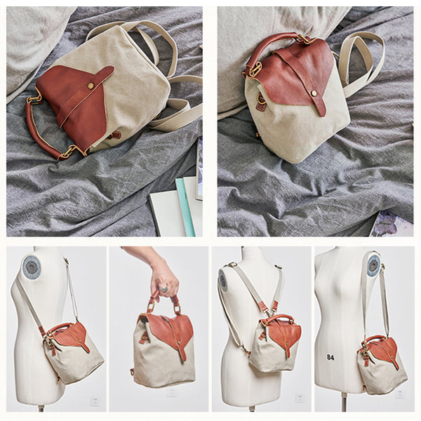 Cute Canvas and Leather Rucksack Backpack Shoulder Handbags for Women Funky