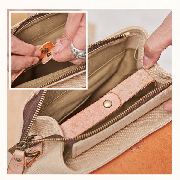 Cute Canvas and Leather Rucksack Backpack Shoulder Handbags for Women Handmade