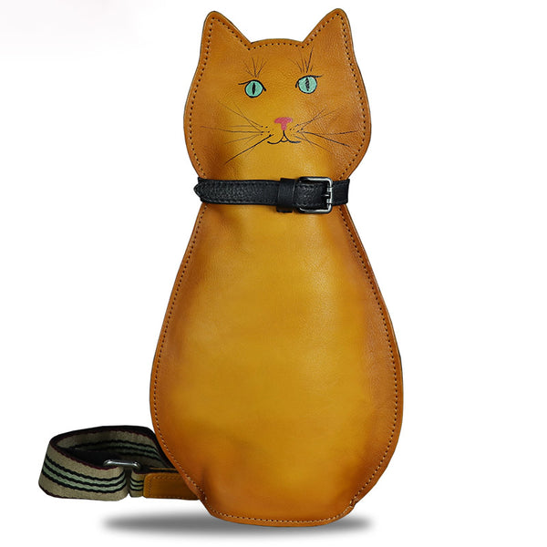 Cute Cat Shaped Chest Sling Bag Cross Shoulder Bag For Women Brown