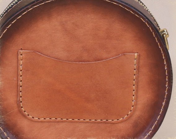 Cute Embossed Leather Circle Bag Hand Painted Side Bags For Women Details