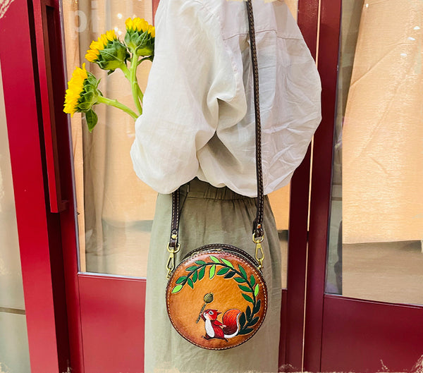 Small Round Leather Purse Bag Cross Shoulder Bag For Women For Women