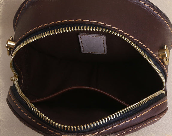 Cute Embossed Leather Circle Bag Hand Painted Side Bags For Women Inside