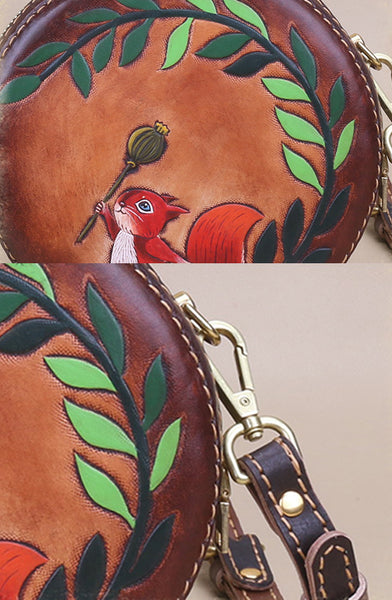 Cute Embossed Leather Circle Bag Hand Painted Side Bags For Women Nice