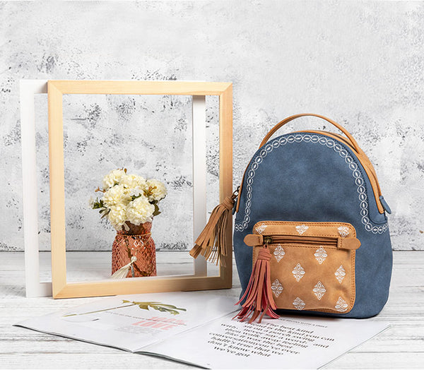 Cute Ladies Canvas and Vegan Leather Backpack Purse Small Rucksack for Women Best