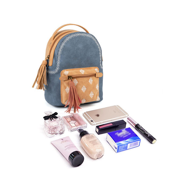 Cute Ladies Canvas and Vegan Leather Backpack Purse Small Rucksack for Women Chic
