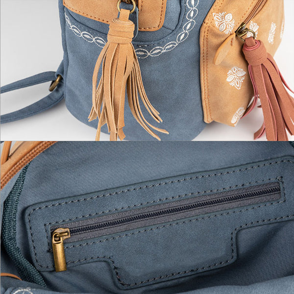 Cute Ladies Canvas and Vegan Leather Backpack Purse Small Rucksack for Women Details